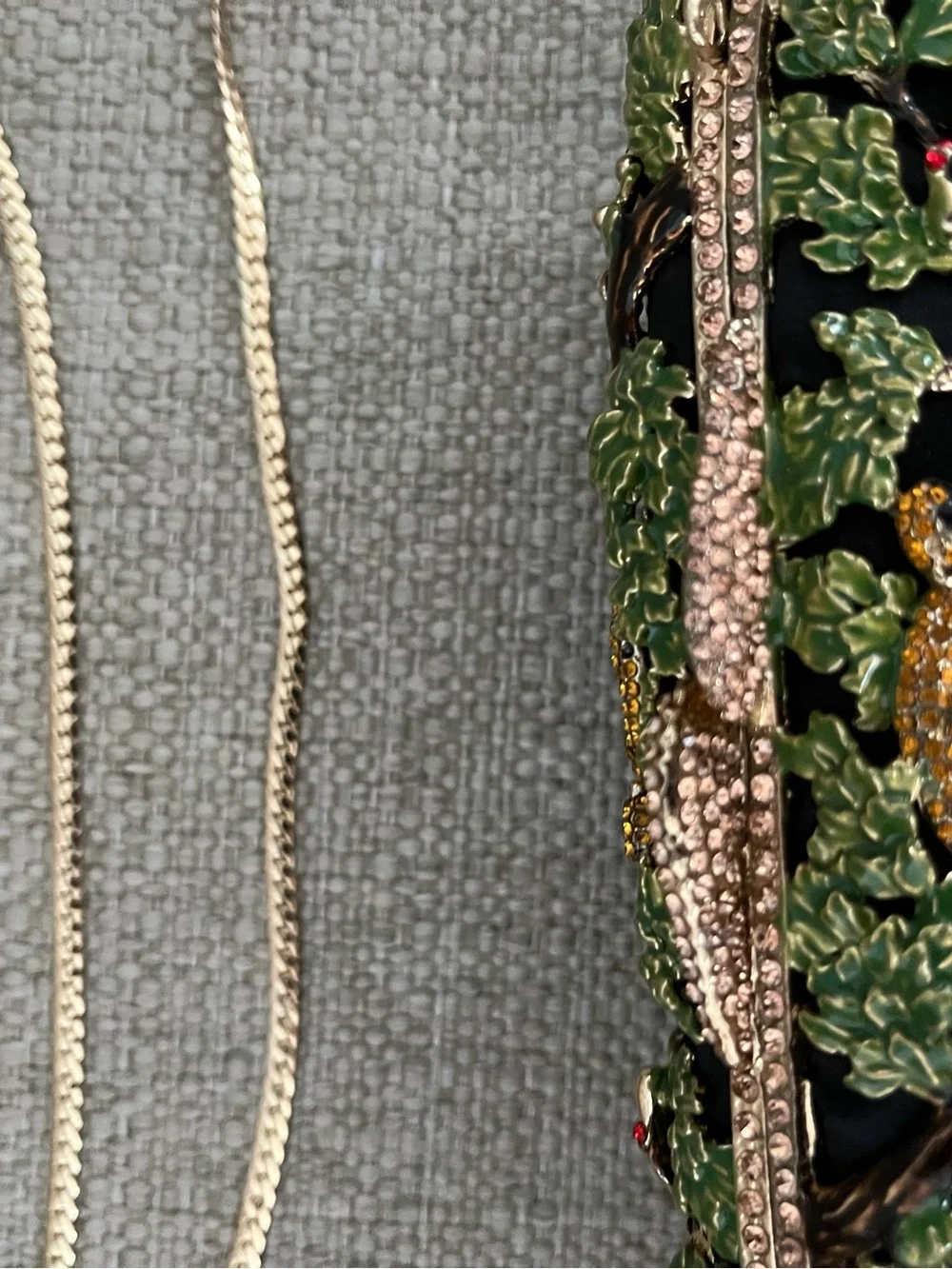 Gold-Tone Floral Embellished Clutch and attachments in Black & Green